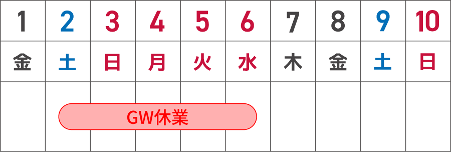 2026年度GW休業スケジュール