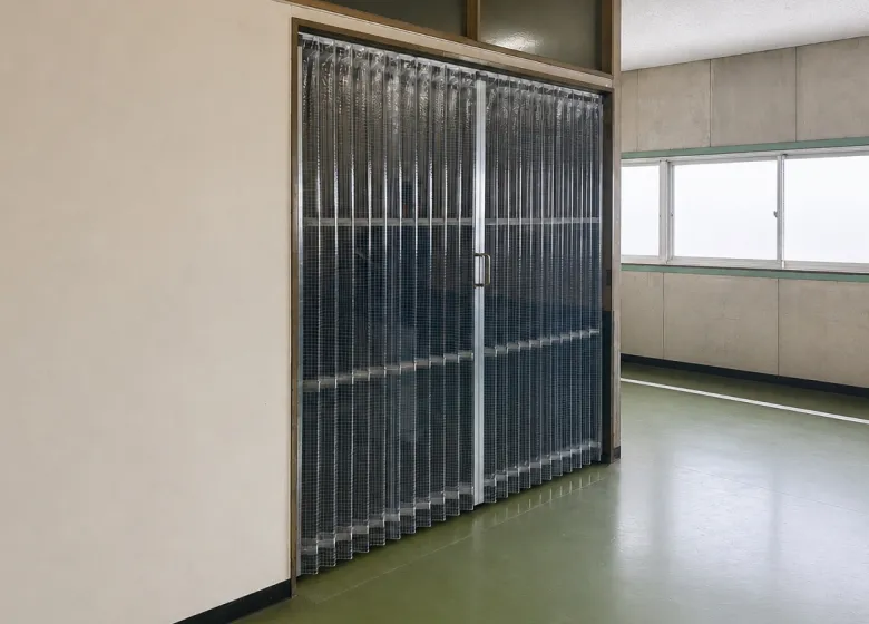 屋内に取り付けられたアコーディオンカーテン