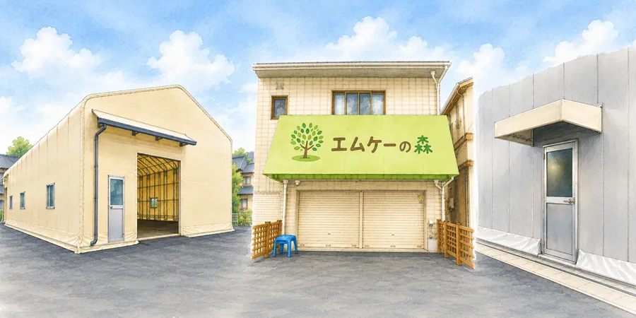 テント倉庫や店舗に取り付けられた庇のイメージ画像